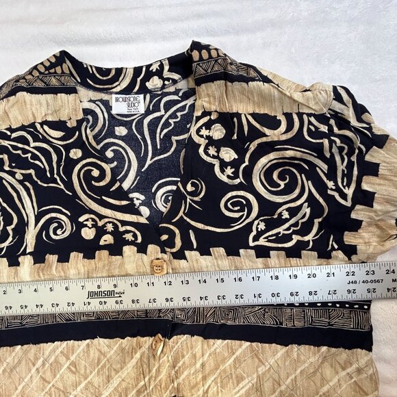 Vintage Brownstone Studio Womens Button-Front Tunic Top Black Abstract Print - Picture 5 of 7